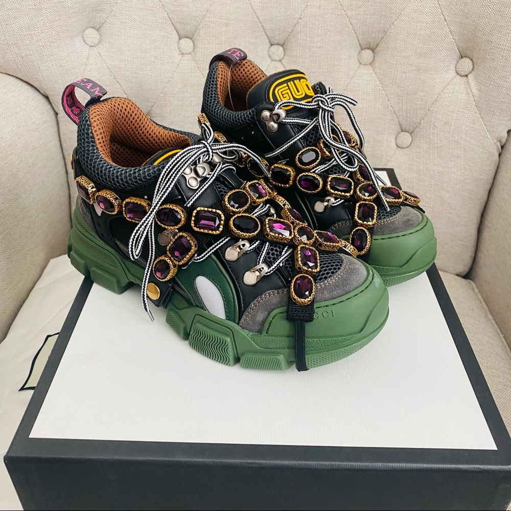 GUCCI ❤️ size 36 rhinestone studded boots flashtrek leather sneakers athletic